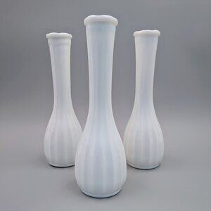 Set of 3 Midcentury Vintage CLG CO Milk Glass Bud Vases – 8.75" Floral Decor